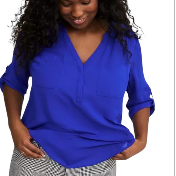 torrid Tops - Torrid Harper Georgette Pullover 3/4 Sleeve Blouse Electric Blue 4X NWT
